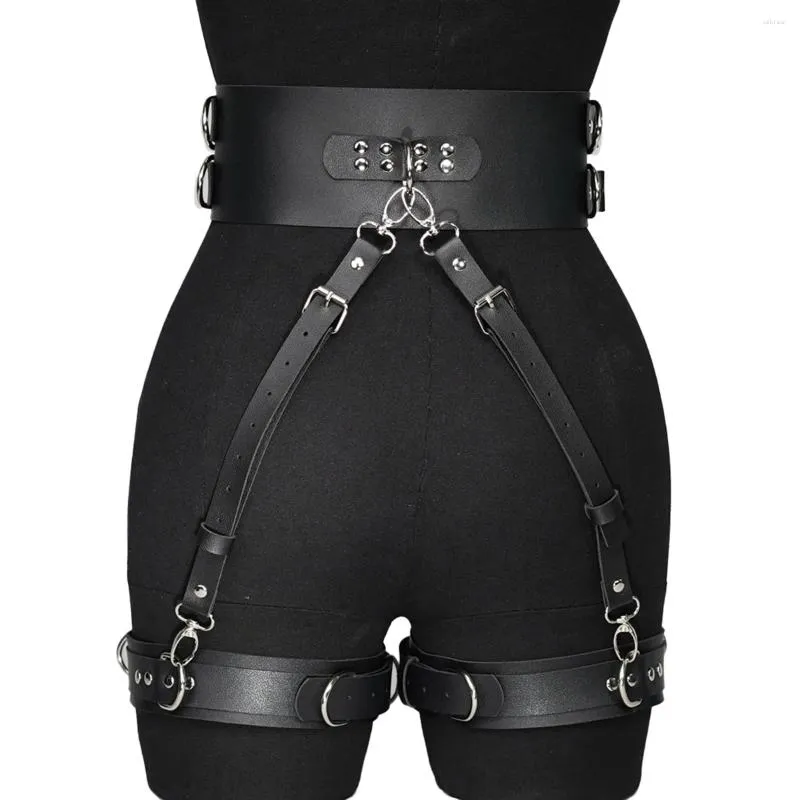 BELLY waist chain belt leather body harness leg garter jewelry cosplay BDSM NWT New Leather Bondage Body Harness Wide Waist Belt Garter Belt  main image 4