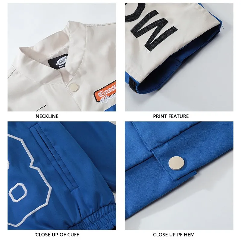 Embroidered Varsity Jacket with Racing Patchwork Embroidery Retro