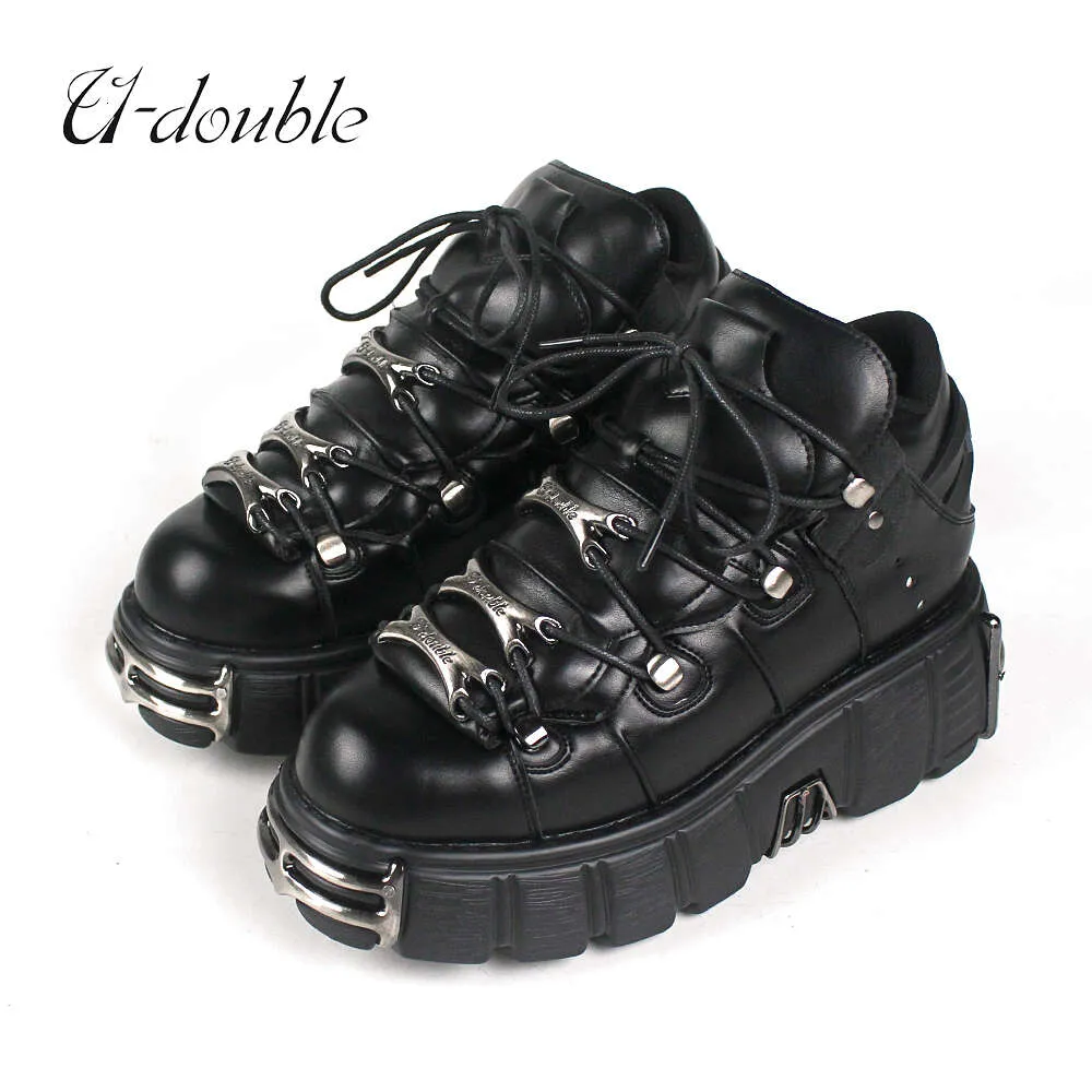 2023 NOU Stil Punk Femei Cu șiret Toc Înălțime 6Cm Pantofi cu platformă Cizme gotice Glezne Rock Decor metalic Pantofi femei_voghion.com