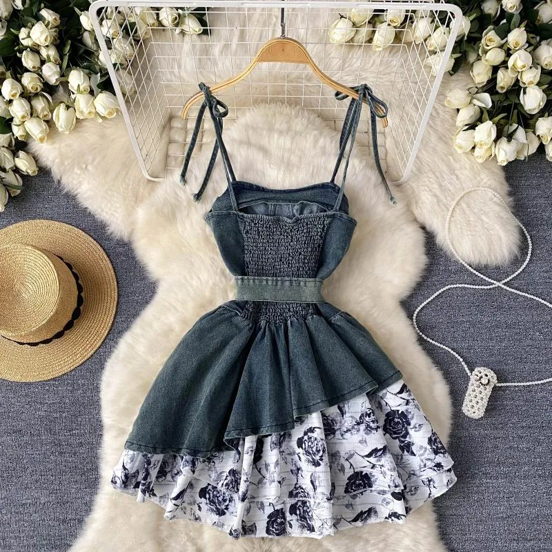 blue floral bridesmaid dresses Zapakasa Women Floral Wedding Guest Dress White Blue Corset Tiered A Line Bridesmaid  Dress main image 1