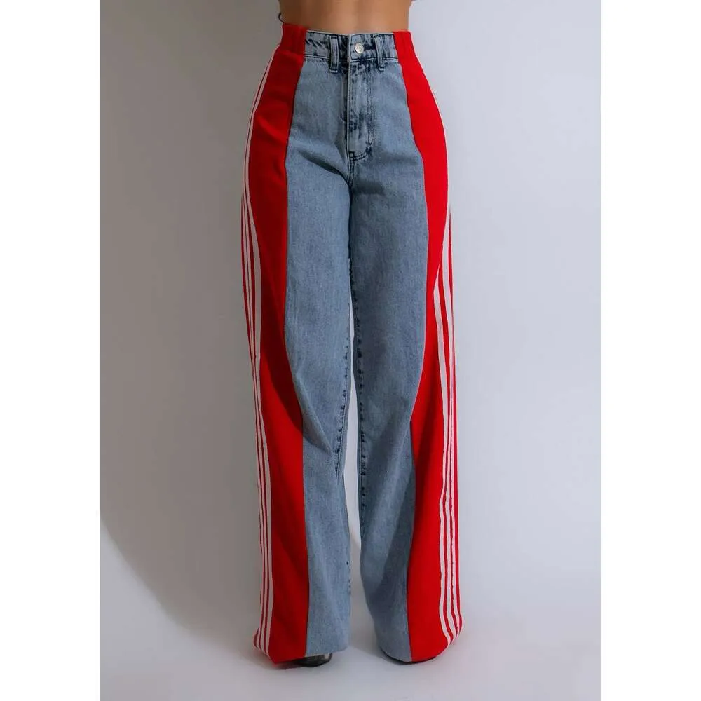 Pantalon en jean de créateur pour femme, pantalon en denim large à rayures, mode femme, nouvel été, décontracté, taille haute, élastique_voghion.com