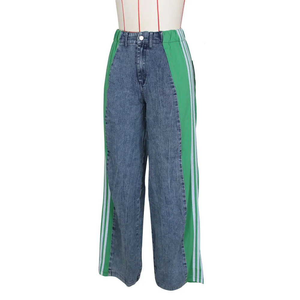 Pantalon en jean de créateur pour femme, pantalon en denim large à rayures, mode femme, nouvel été, décontracté, taille haute, élastique_voghion.com
