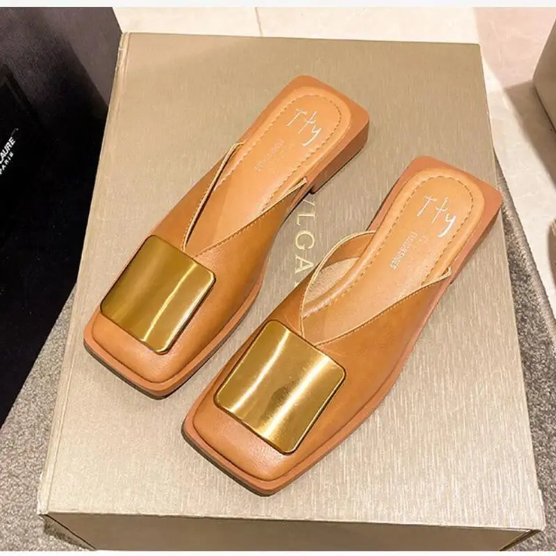 Sippers 2024 Designer Femei Moda Meta Bucke Mues Hees Pătrat Toe Shaow Pantofi Outdoor Side Female Casual_voghion.com
