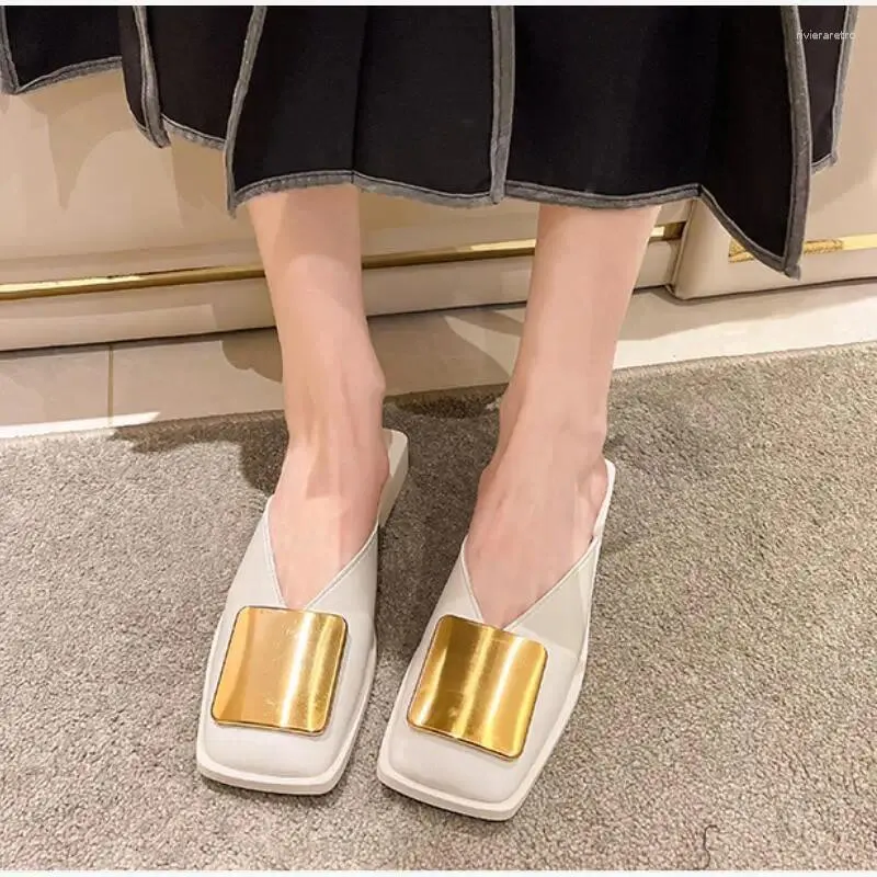 Sippers 2024 Designer Femei Moda Meta Bucke Mues Hees Pătrat Toe Shaow Pantofi Outdoor Side Female Casual_voghion.com