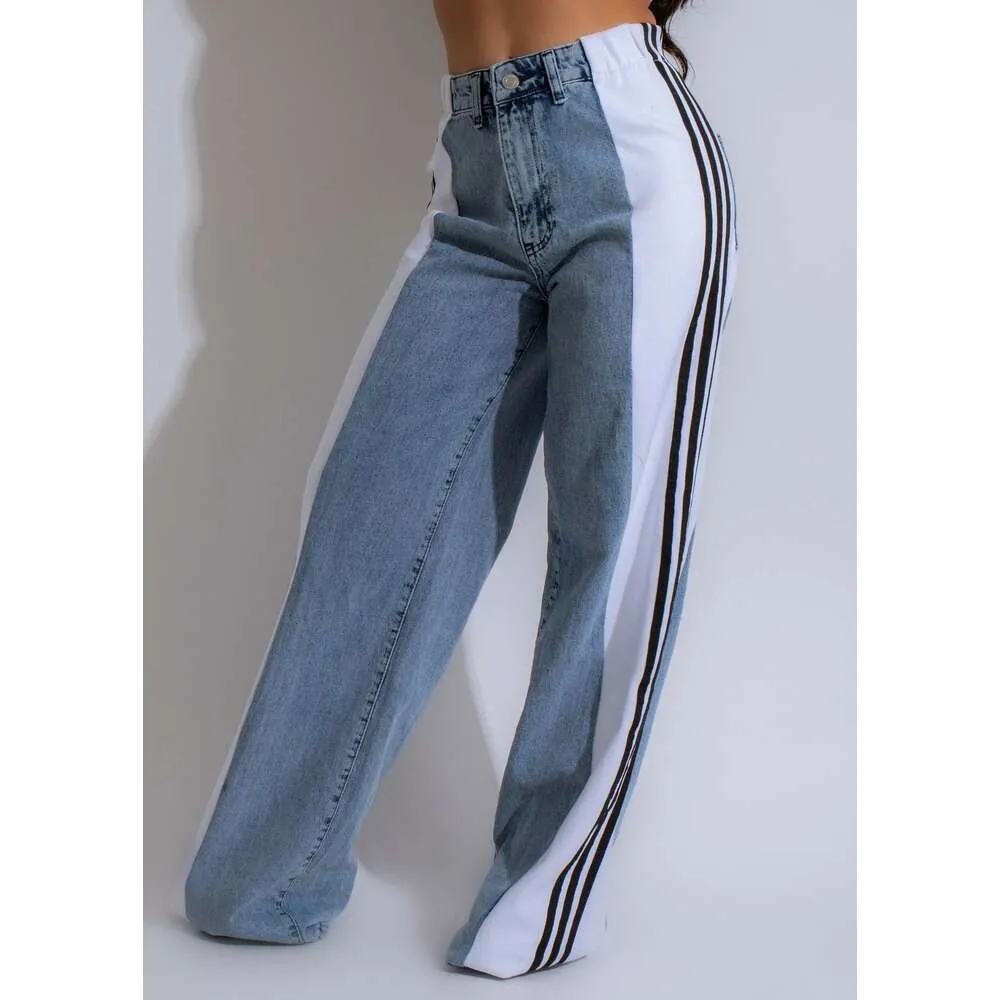 Pantalon en jean de créateur pour femme, pantalon en denim large à rayures, mode femme, nouvel été, décontracté, taille haute, élastique_voghion.com