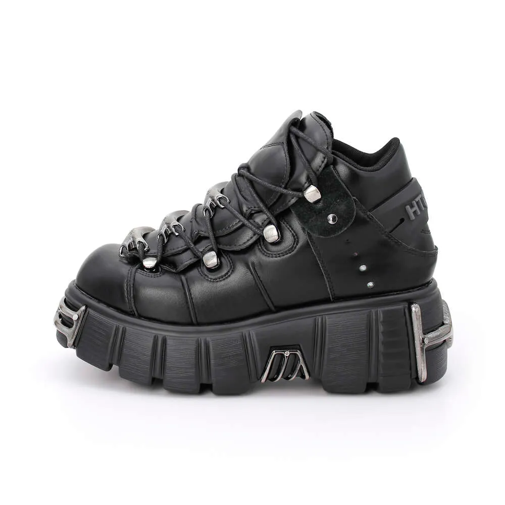 2023 NOU Stil Punk Femei Cu șiret Toc Înălțime 6Cm Pantofi cu platformă Cizme gotice Glezne Rock Decor metalic Pantofi femei_voghion.com