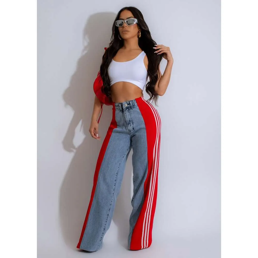 Pantalon en jean de créateur pour femme, pantalon en denim large à rayures, mode femme, nouvel été, décontracté, taille haute, élastique_voghion.com