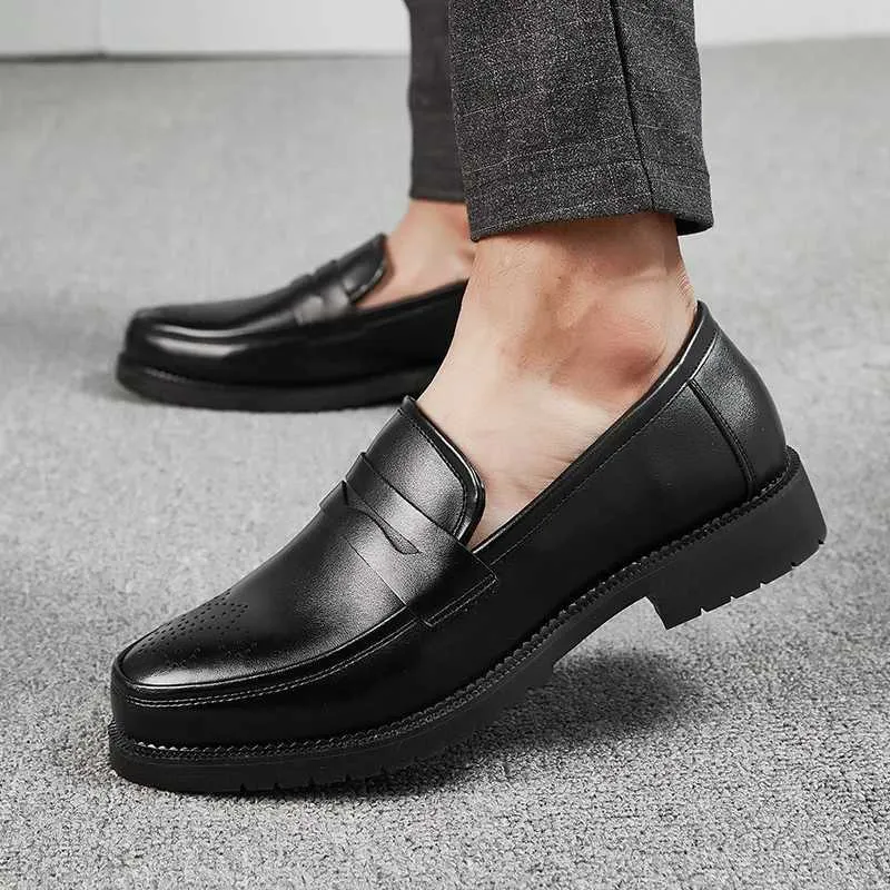 green emerald velvet dress Polished Black Leather Slip-On Loafers for Formal & Semi-Formal Wear –  Hollo Shoe main image 1