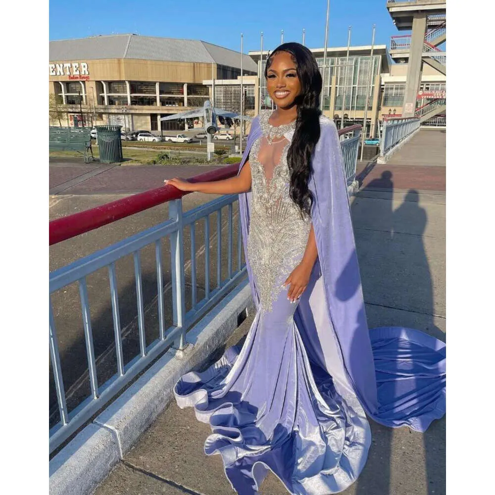mermaid prom dress with cape Bellasprom High Neck Mermaid Pearls Prom Dresses With Cape Long Sequins Beads Jade-US2