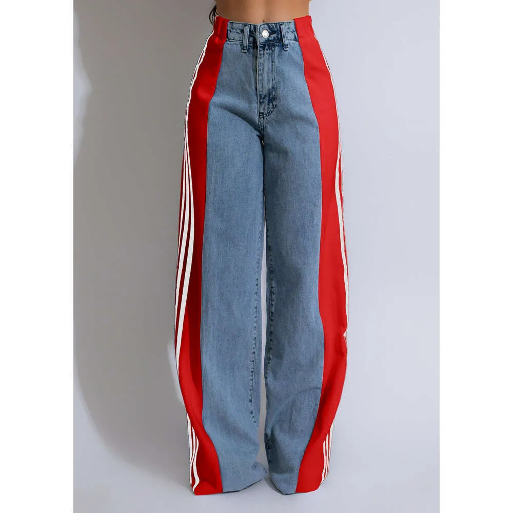 Pantalon en jean de créateur pour femme, pantalon en denim large à rayures, mode femme, nouvel été, décontracté, taille haute, élastique_voghion.com