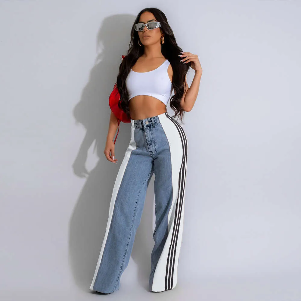 Pantalon en jean de créateur pour femme, pantalon en denim large à rayures, mode femme, nouvel été, décontracté, taille haute, élastique_voghion.com