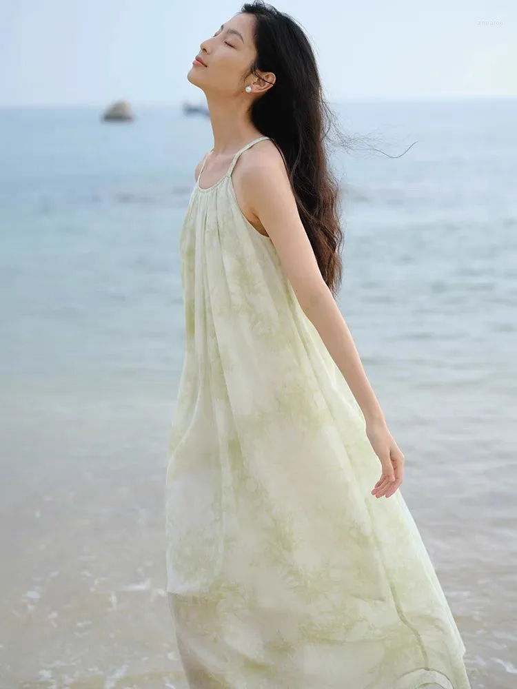 Womens Summer Casual Floral Suspender Dress Loose Fit, Round Neck