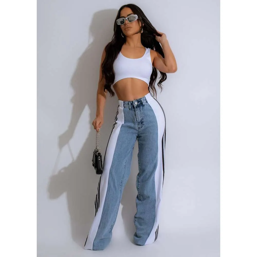 Pantalon en jean de créateur pour femme, pantalon en denim large à rayures, mode femme, nouvel été, décontracté, taille haute, élastique_voghion.com