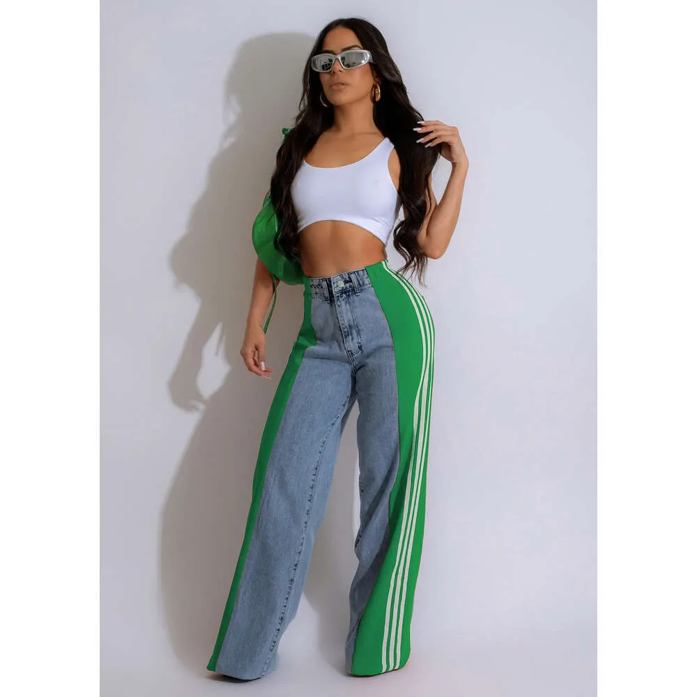 Pantalon en jean de créateur pour femme, pantalon en denim large à rayures, mode femme, nouvel été, décontracté, taille haute, élastique_voghion.com