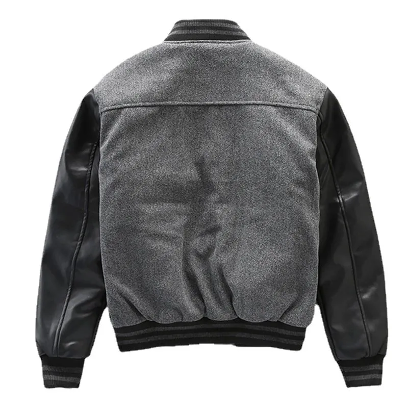 Leather sleeve baseball jacket 2025