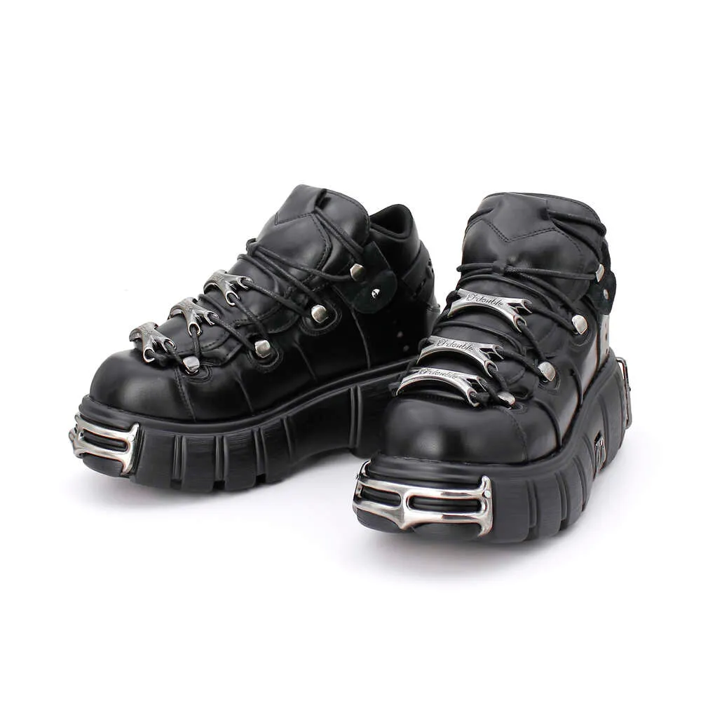 2023 NOU Stil Punk Femei Cu șiret Toc Înălțime 6Cm Pantofi cu platformă Cizme gotice Glezne Rock Decor metalic Pantofi femei_voghion.com