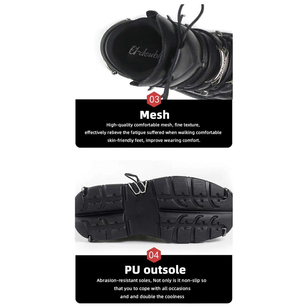 2023 NOU Stil Punk Femei Cu șiret Toc Înălțime 6Cm Pantofi cu platformă Cizme gotice Glezne Rock Decor metalic Pantofi femei_voghion.com