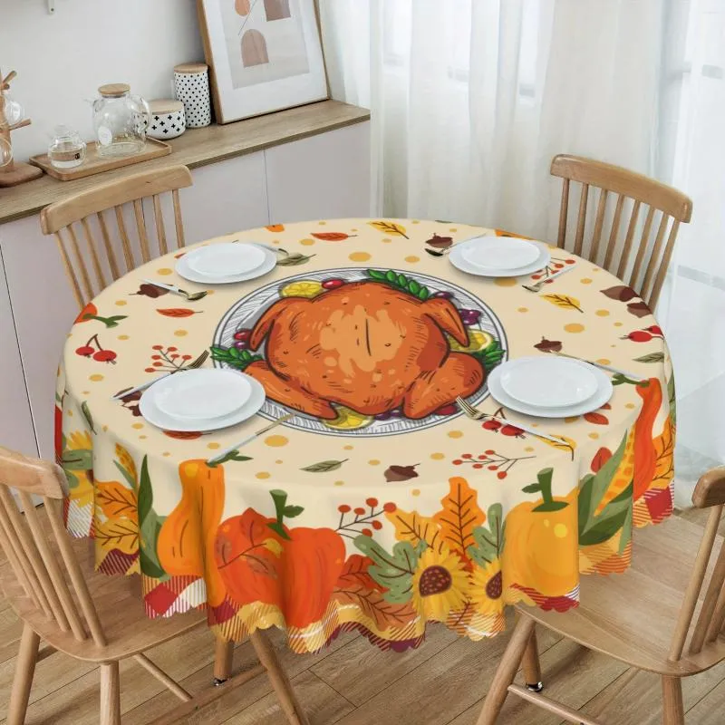 Thanksgiving Themed Pumpkin Pattern Autumn Round Tablecloth 