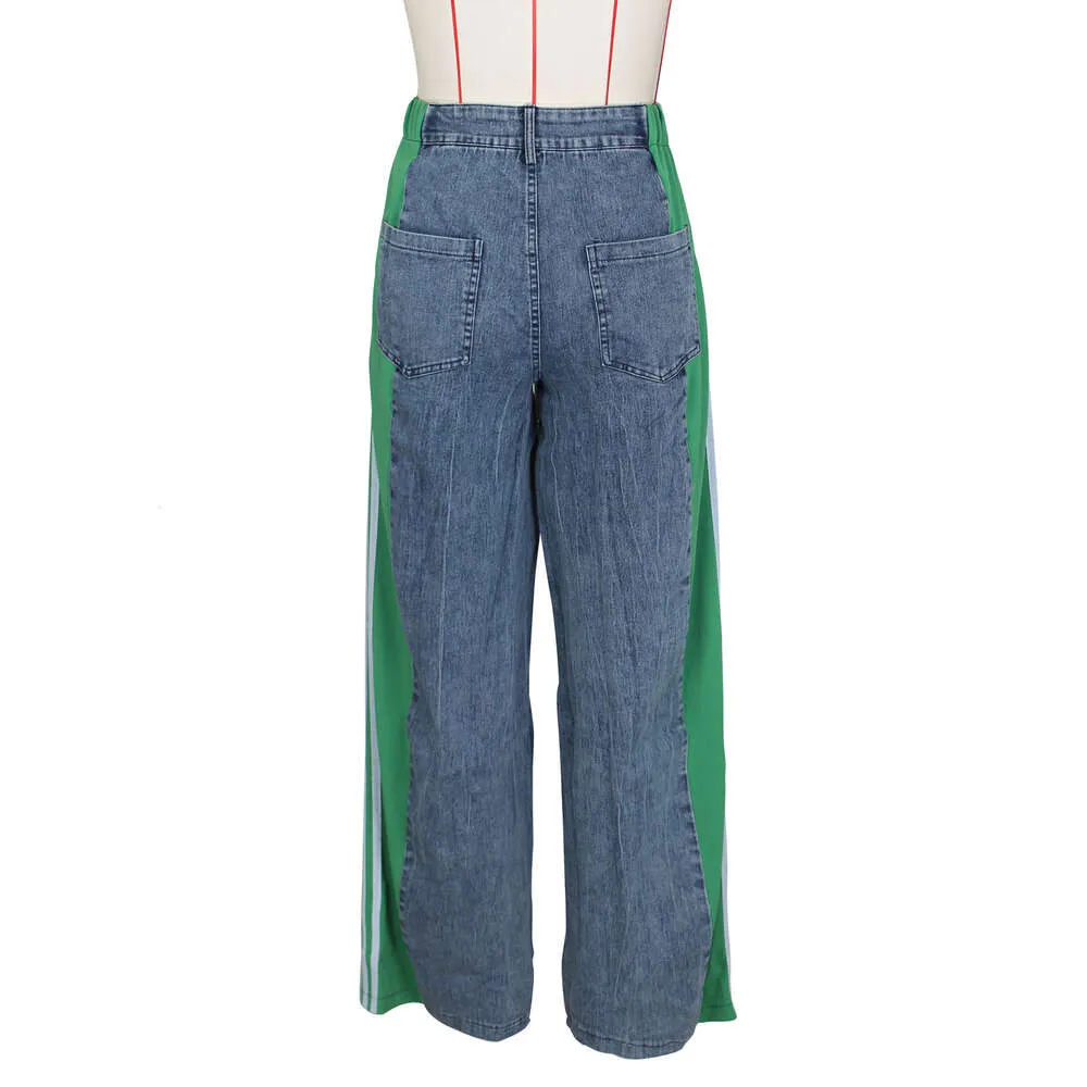 Pantalon en jean de créateur pour femme, pantalon en denim large à rayures, mode femme, nouvel été, décontracté, taille haute, élastique_voghion.com