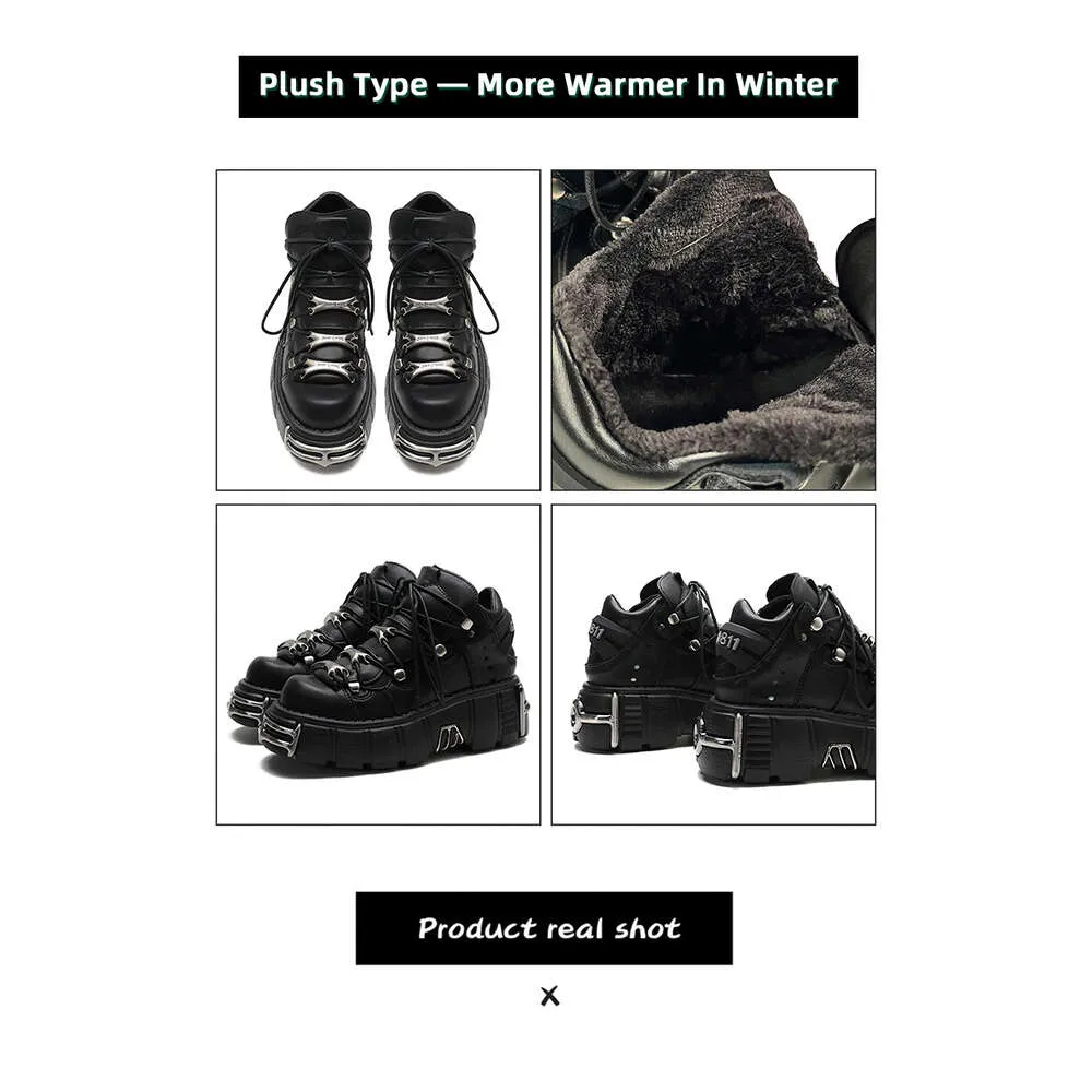 2023 NOU Stil Punk Femei Cu șiret Toc Înălțime 6Cm Pantofi cu platformă Cizme gotice Glezne Rock Decor metalic Pantofi femei_voghion.com