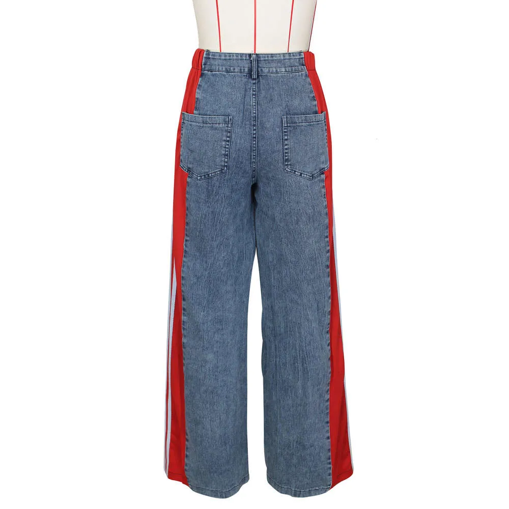 Pantalon en jean de créateur pour femme, pantalon en denim large à rayures, mode femme, nouvel été, décontracté, taille haute, élastique_voghion.com
