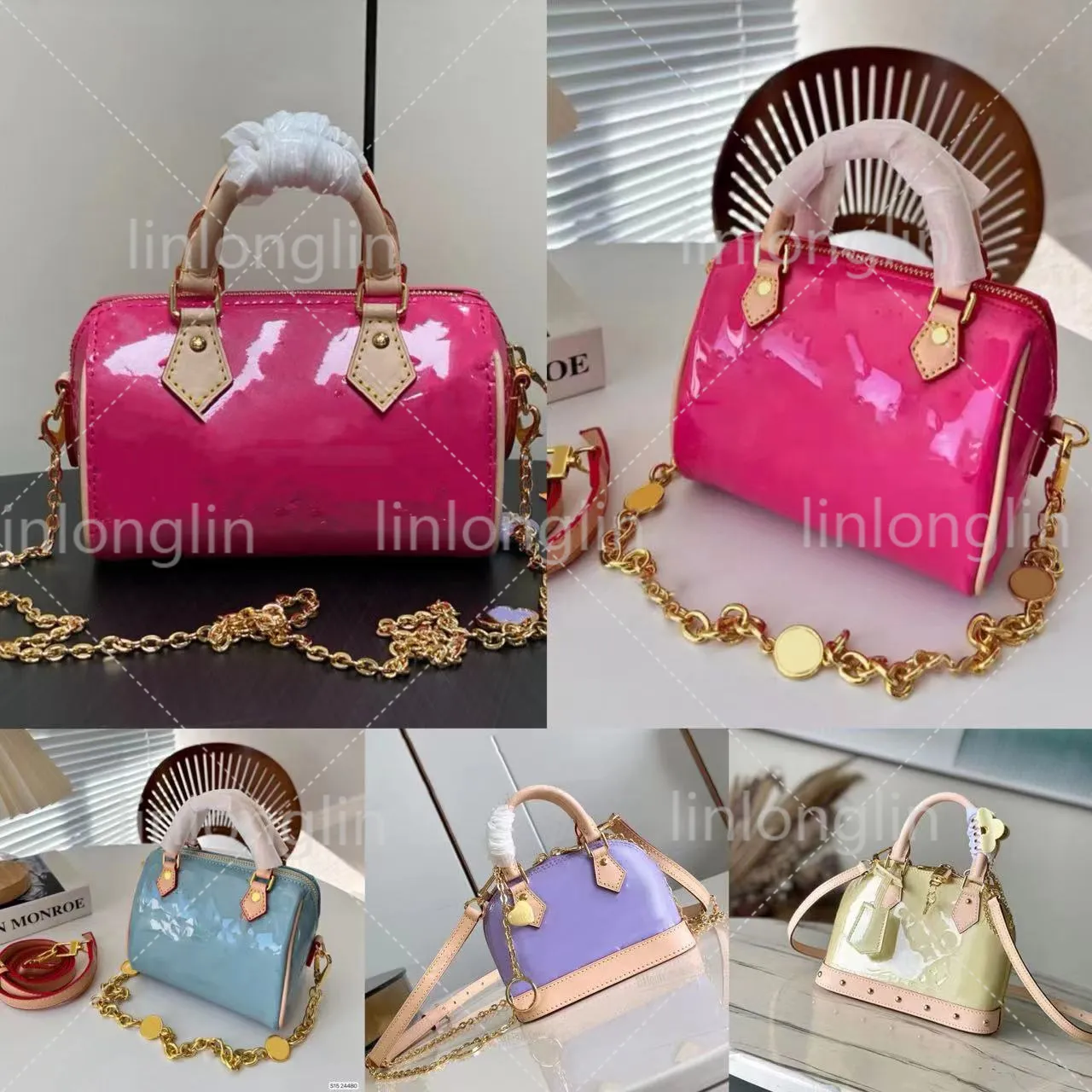 10A shell bag designer tote patent leather bb handbag vernis embossed crossbody bag pink top mirror quality metal hardware shoulder bags removable