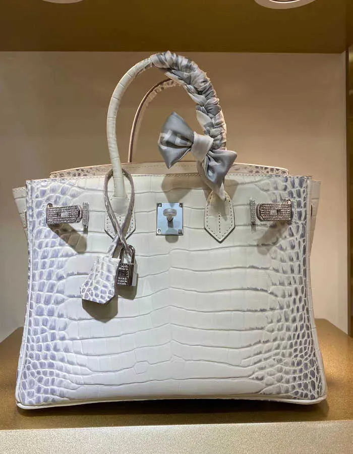 DHgate Designer Bag Birkinnss Womens Handbags BK Tote Bags High Sense Crocodile Himalayan White Handbag Platinum Bag Fashion Temperament Silver Buckle Diamond Decoratio Bags Luggage Accessories