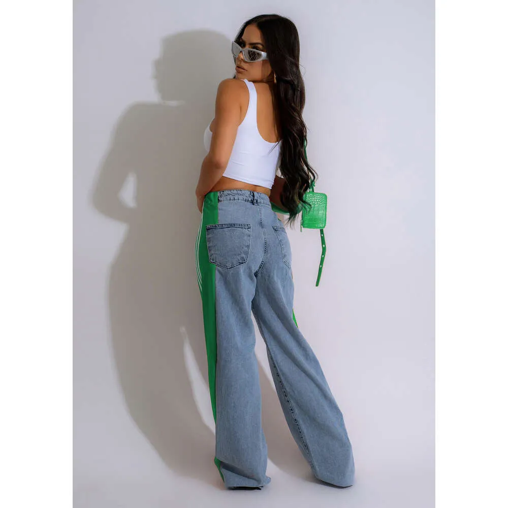Pantalon en jean de créateur pour femme, pantalon en denim large à rayures, mode femme, nouvel été, décontracté, taille haute, élastique_voghion.com