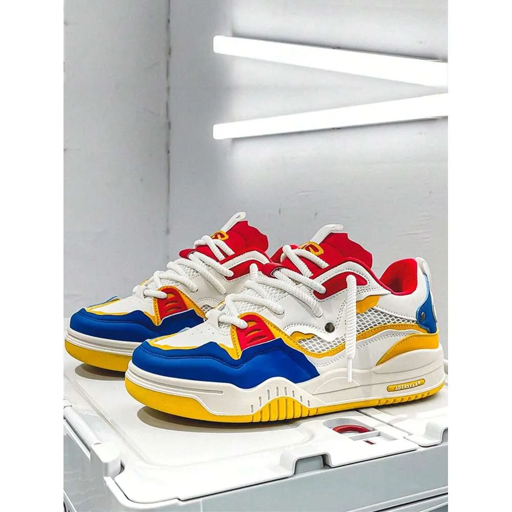 Men's Fashionable Color-Blocked Lace-Up Sneakers, Skate Shoes Ddmysaturn_voghion.com
