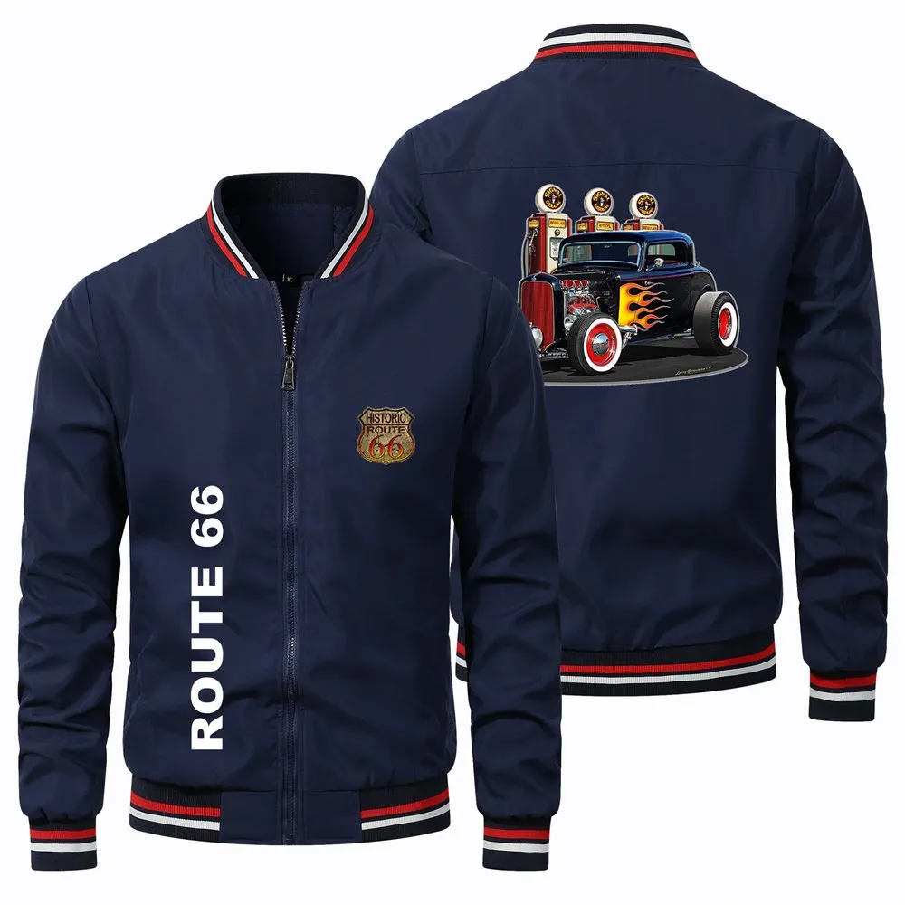 DHgate.com:Route 66 Mens Zip-Up Baseball Jacket: Classic Car