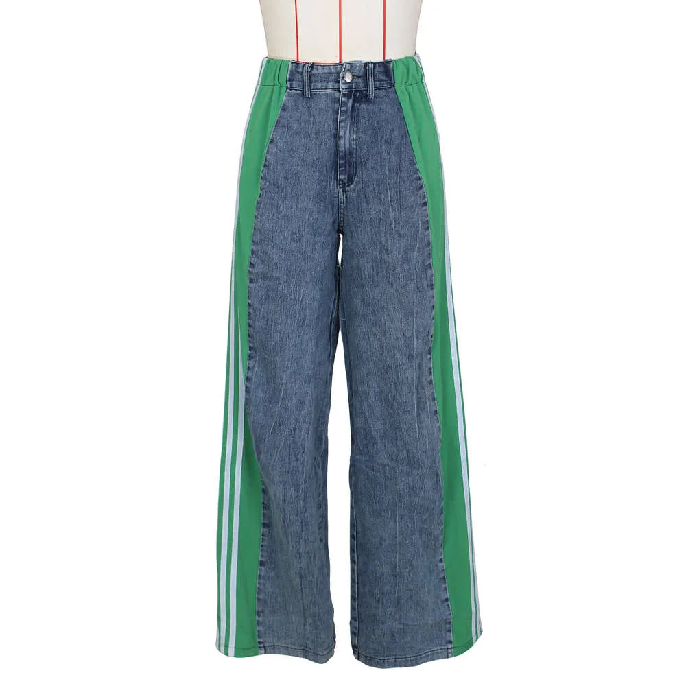 Pantalon en jean de créateur pour femme, pantalon en denim large à rayures, mode femme, nouvel été, décontracté, taille haute, élastique_voghion.com