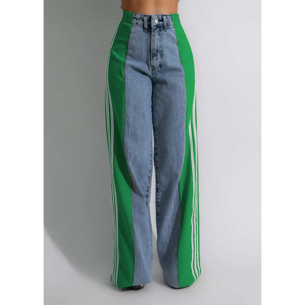 Pantalon en jean de créateur pour femme, pantalon en denim large à rayures, mode femme, nouvel été, décontracté, taille haute, élastique_voghion.com