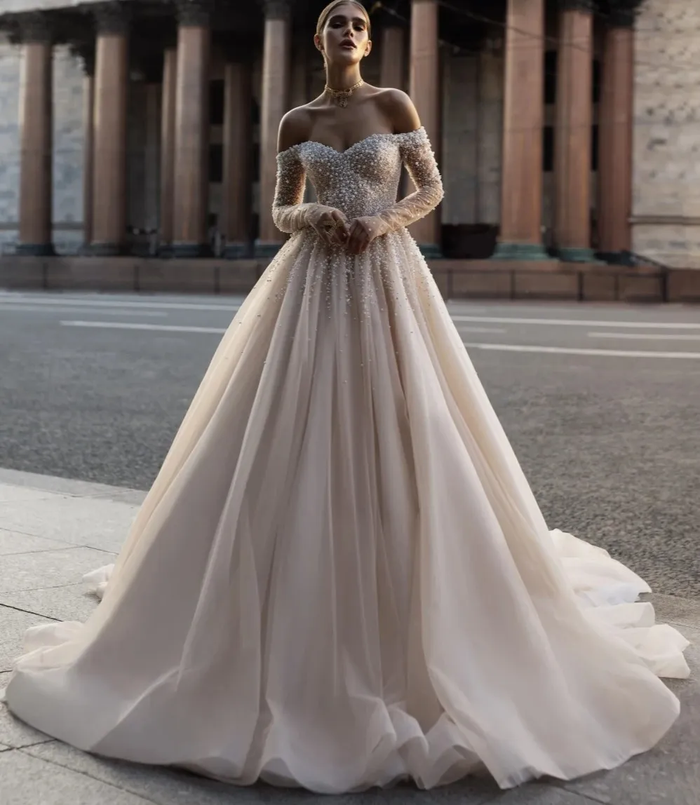 white christmas dresses Mermaid Champagne Wedding Dress V-Neck Lace Glitter Champagne / US:4-6
