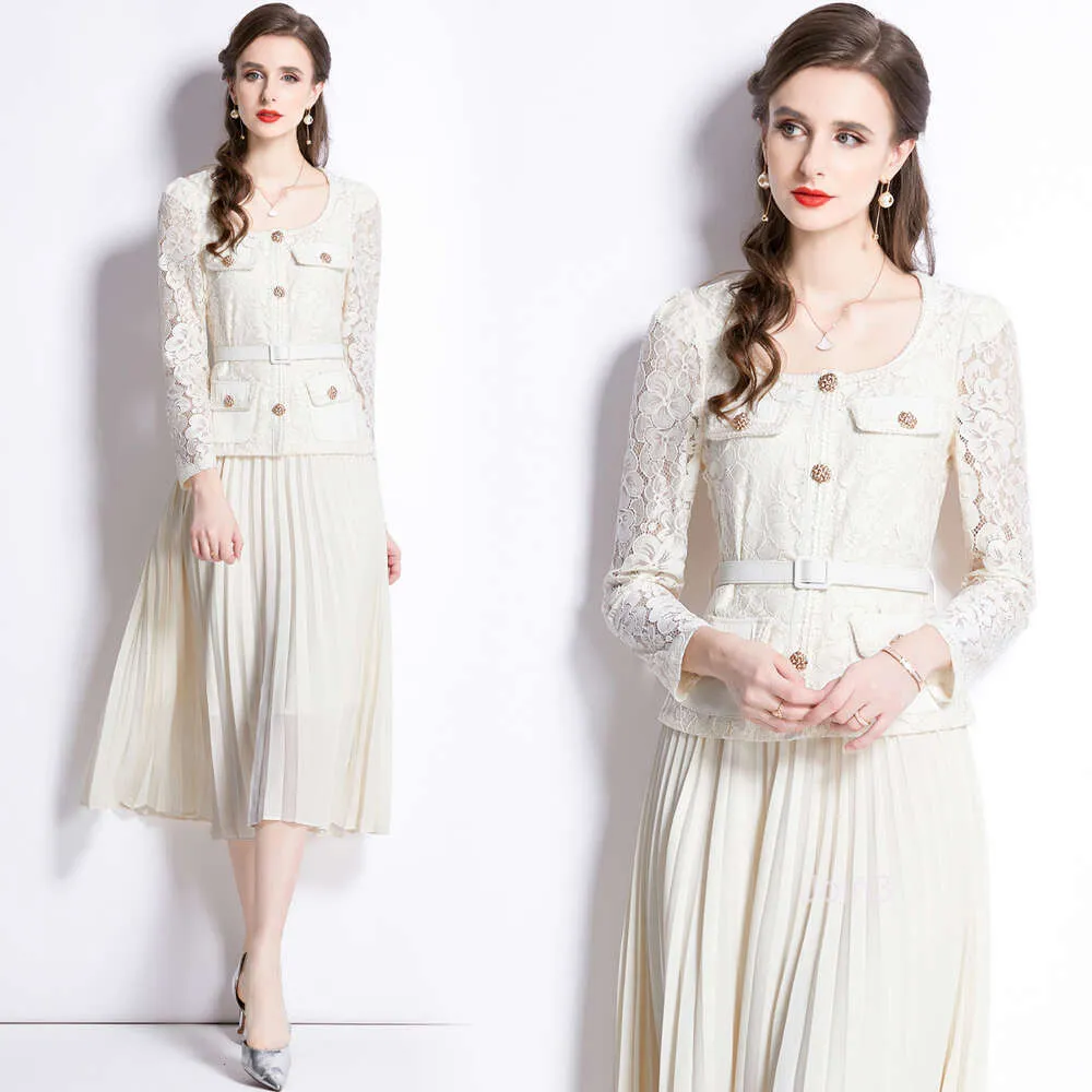 DHgate.com:Elegant French Square Neck Lace Pleated Fairy Dress:Apparel 