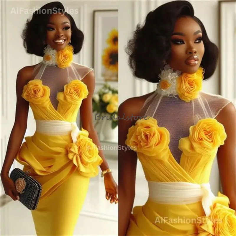 Vestidos De Baile De Baile De Color Amarillo Pastel: Con El Cuello