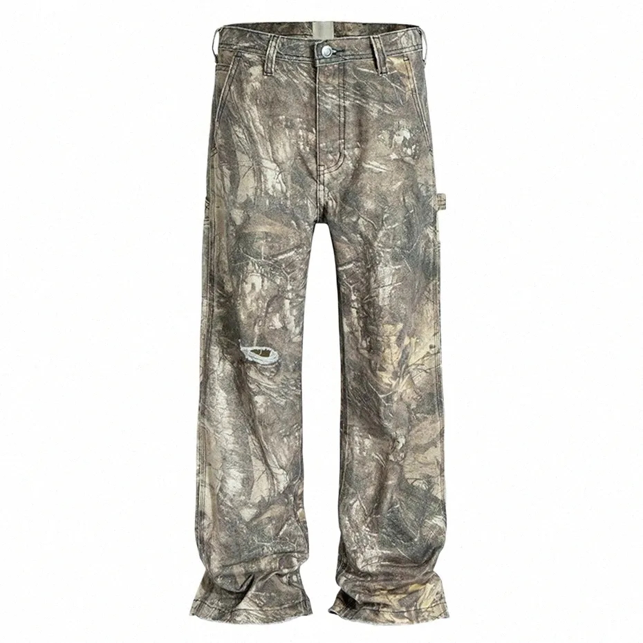 Distressed Vintage Camo Baggy Jeans: Ripped Hip Hop Denim Pants