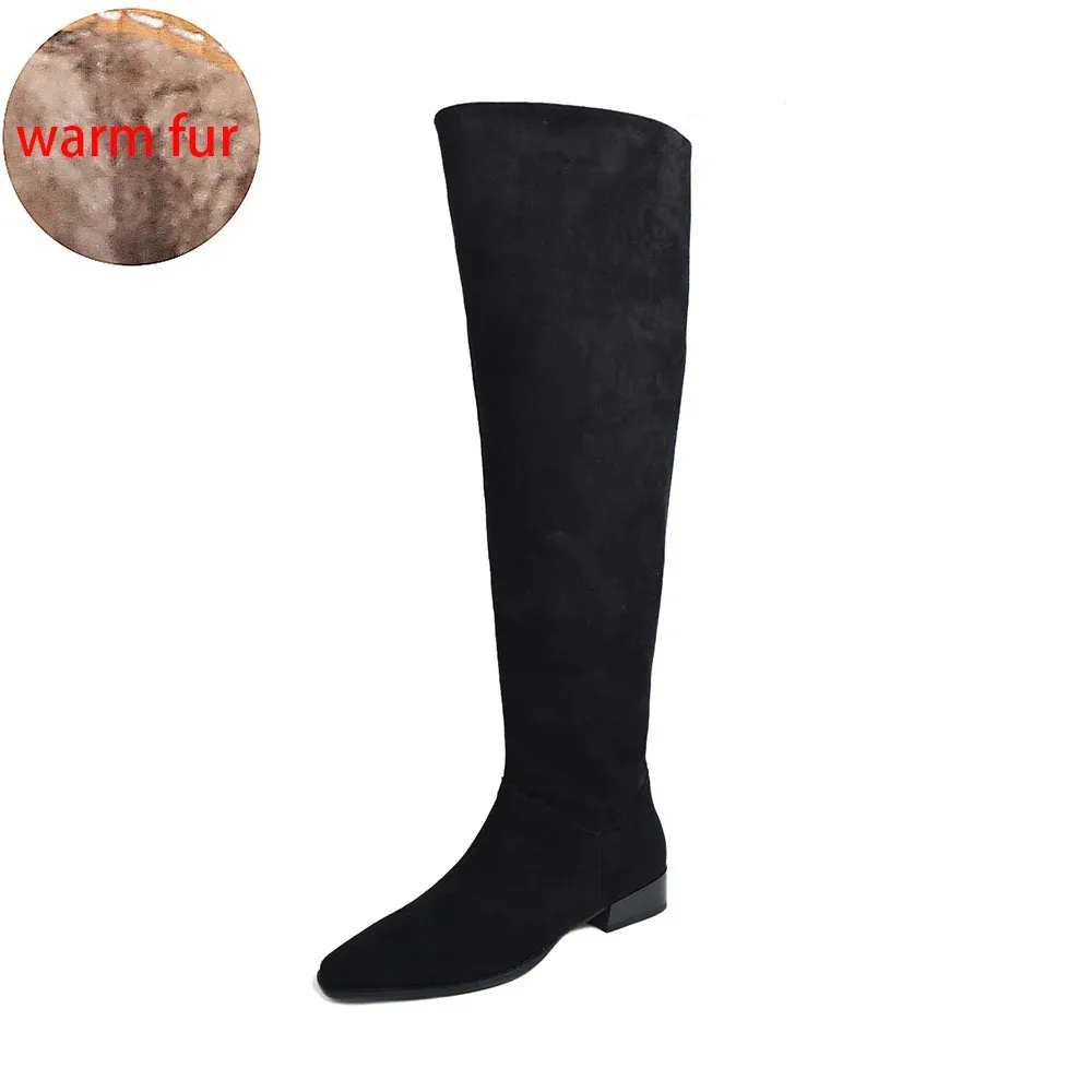 Bottes Hautes Genoux Lora Goretex En Daim Noir - Pointure 8.5, Talon Bloc, Occasion