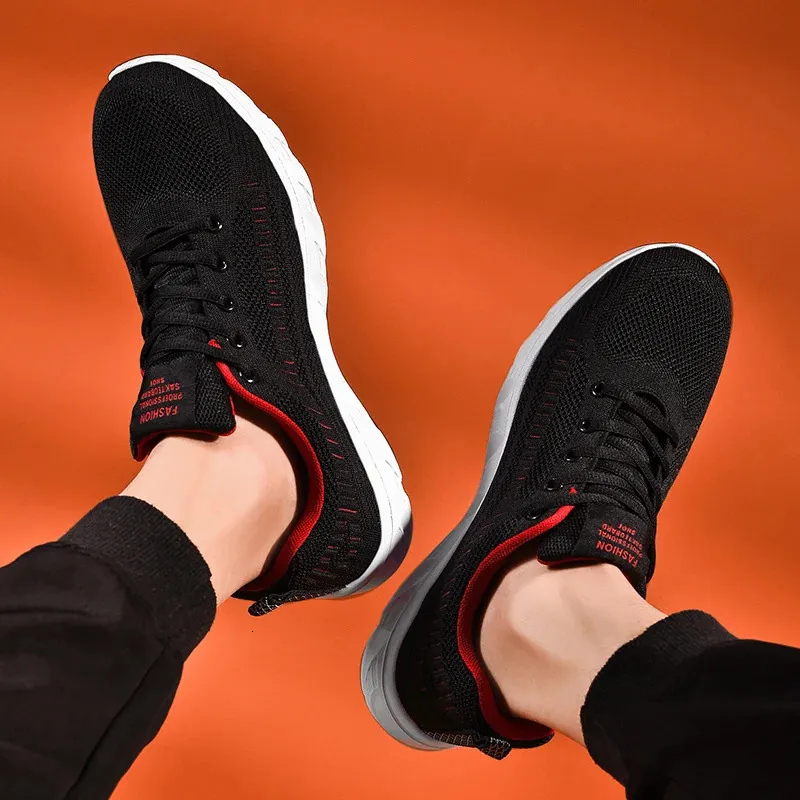 Mens Lace Up Knit Sneakers Breathable Athletic Running  display picture 2