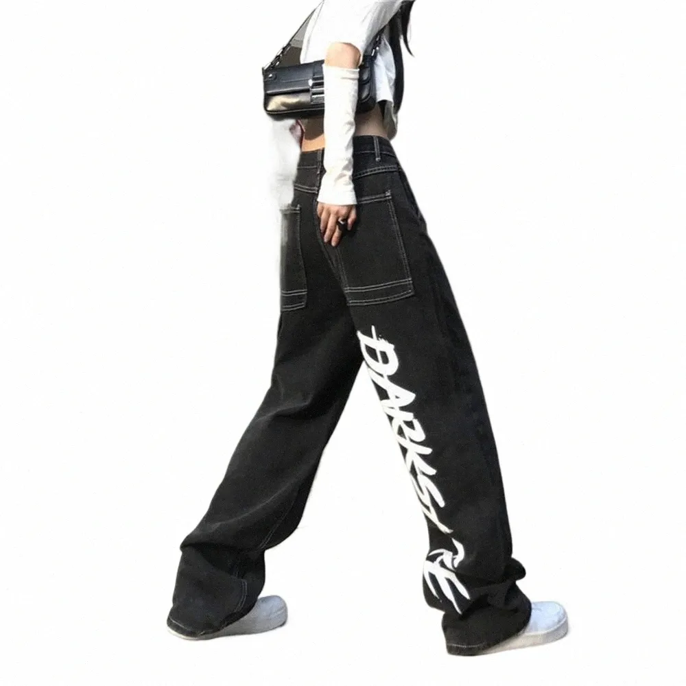Vintage Black Color Block Men's Baggy Hip Hop Jeans: Straight Loose Casual  Denim Trousers
