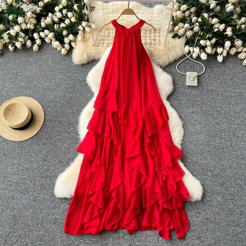 Casual Dresses Clothland Women Halter Maxi Dress Red White Bow Tie Ruffles  Ankle Length from Dhgate Basic & Casual Dresses - price 63.15