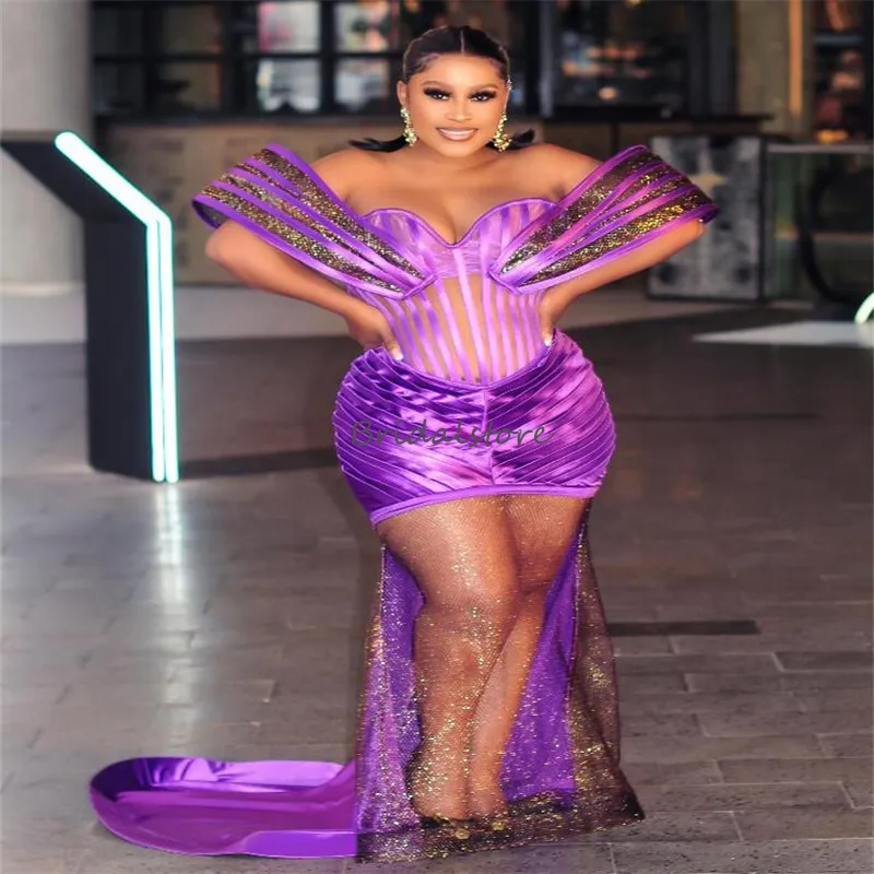 Sparkling Plus Size Purple Mermaid Purple Sparkly Prom Dress with Satin Sleeves - 2021 Formal Occasion Evening Gown for Black Women - Vestio Fiesta Plus Size Aso Ebi Purple Prom Dress, Mermaid Black Women Evening Gown, See  Through Satin Cap Sleeves, Nigeria Formal Occasion Party Dress from Dhgate Prom  Dresses - price 134.77