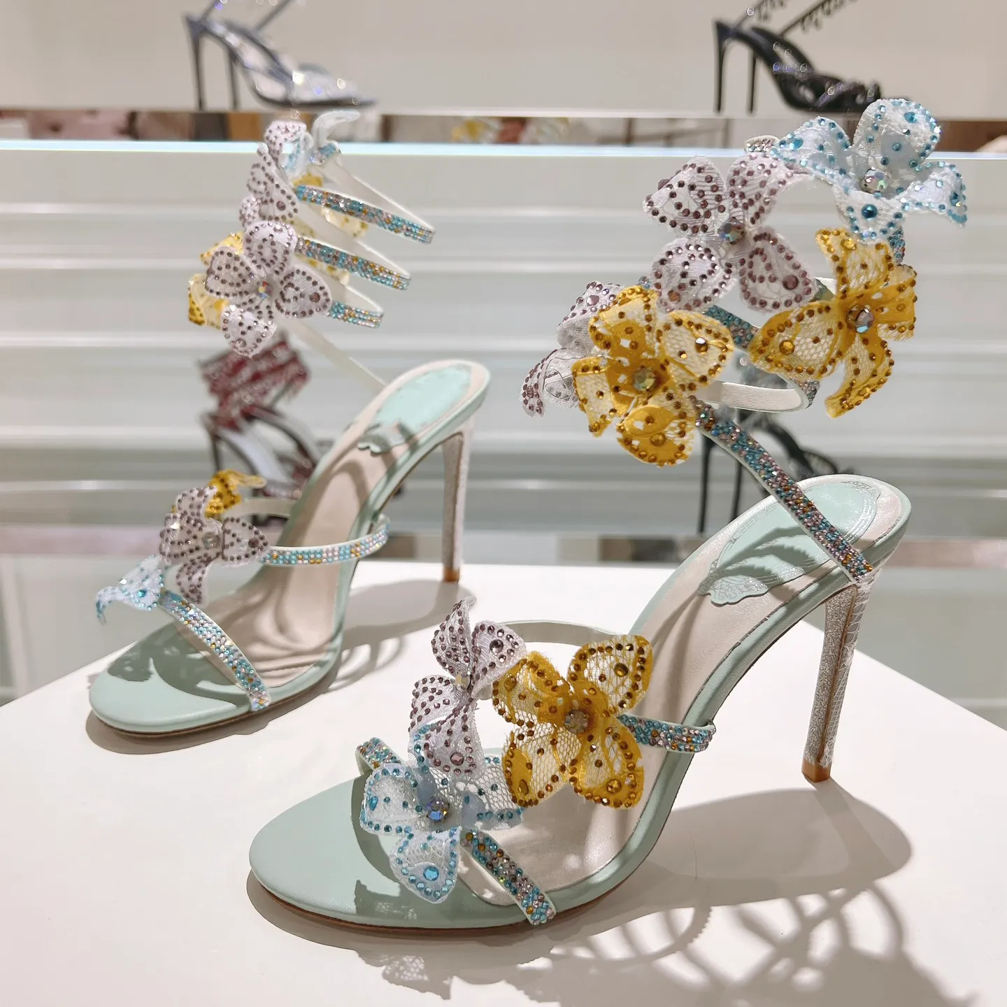 sachin and babi light blue dress Butterfly Evening Dress Shoes: Handmade Spiral Heels, Wedding Guest main image 1
