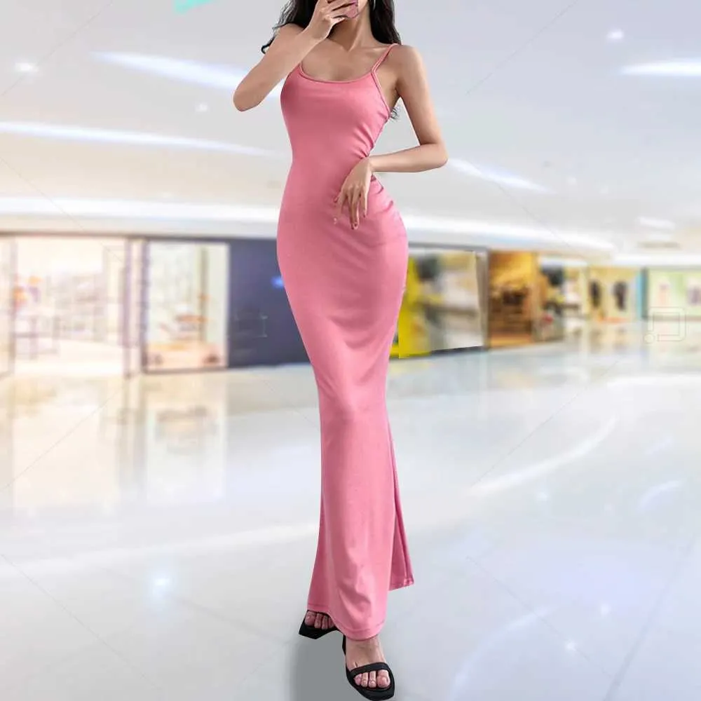 Runway Dresses Womens Sleeveless Backless Cotton Blend Maxi Party Dress  with Spaghetti Strap and Empire Waist
