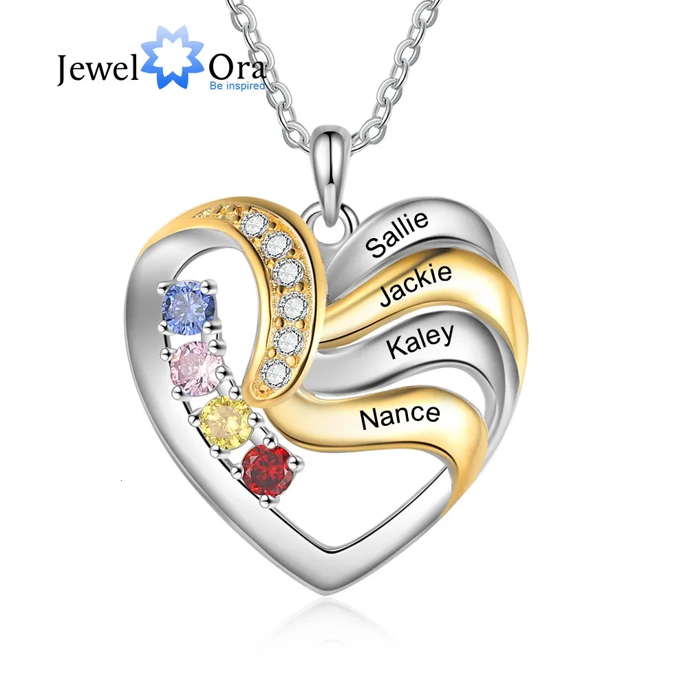 Personalized Family Heart Necklace - Custom Names With 1-5 Birthstones