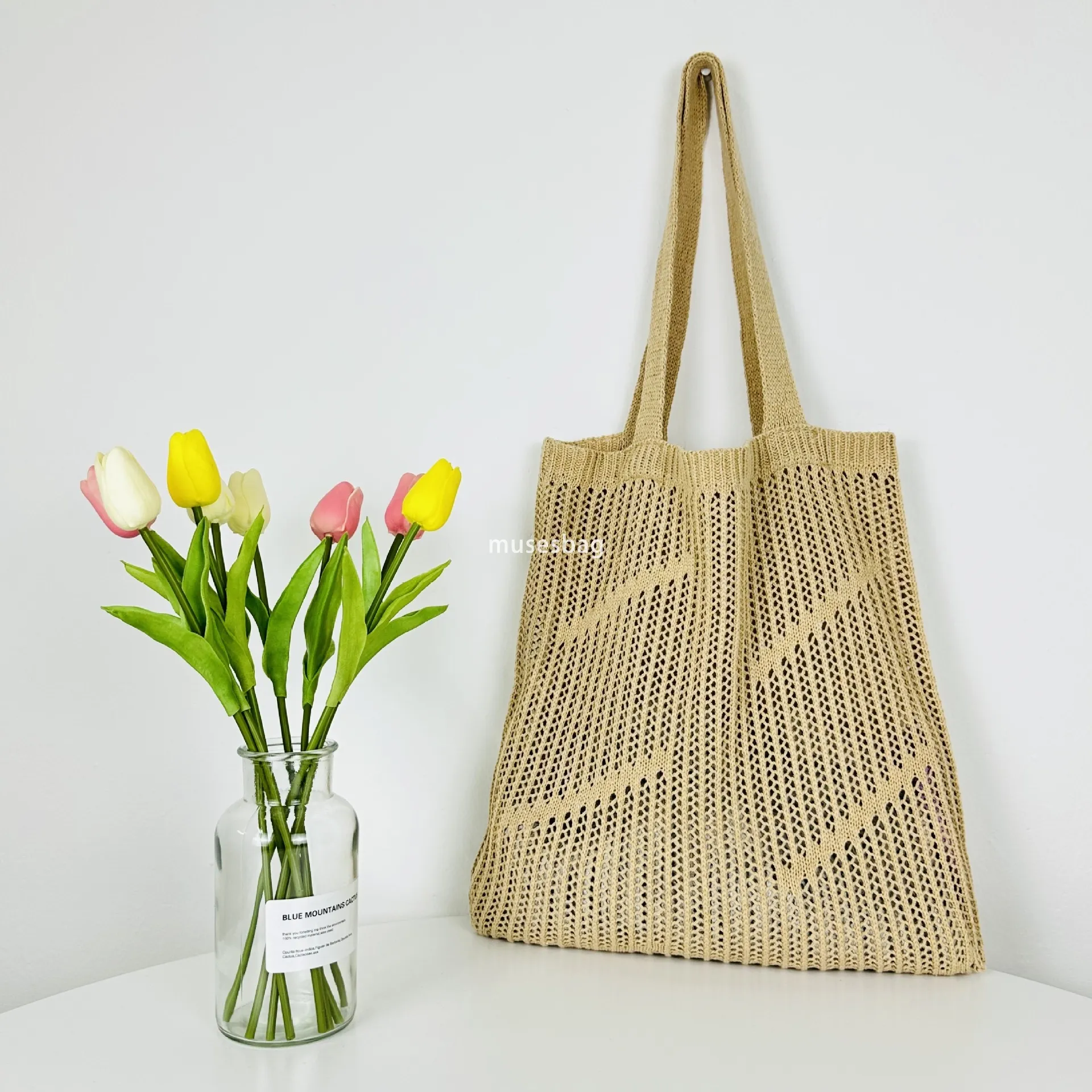 ★TOUT Y EST★ Wallaroo Flag Tote Bag Shoulder Bag Beige WAT DHgate.com:2024Soft Knitted Hollow-Out Shoulder Tote Bag for