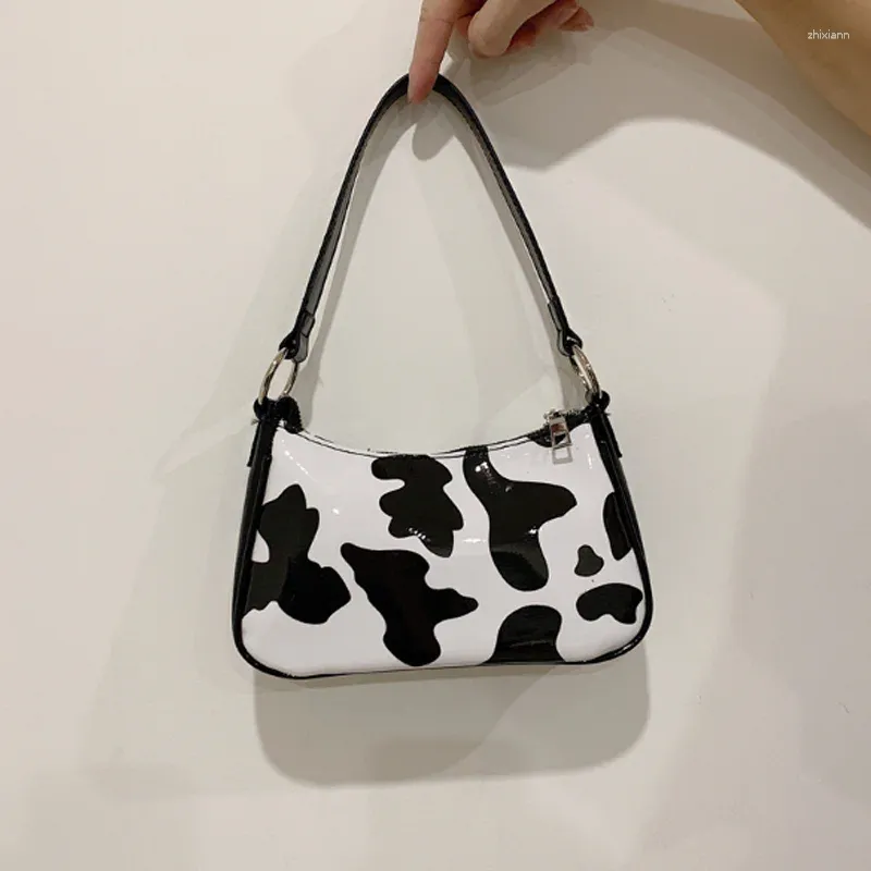 2024Trendy Cow Print Leather Baguette Stylish Crossbody Bag for Women