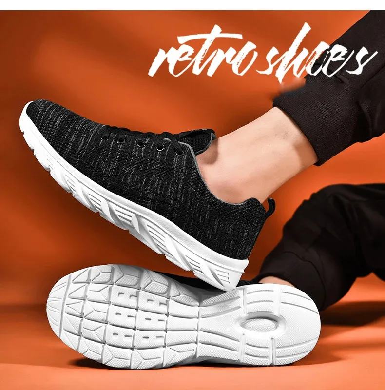 Mens Lace Up Knit Sneakers Breathable Athletic Running  display picture 2
