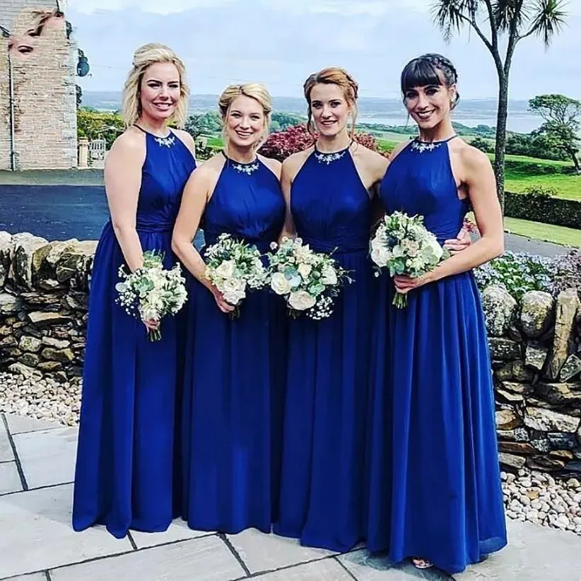 Navy halter bridesmaid dress 2025