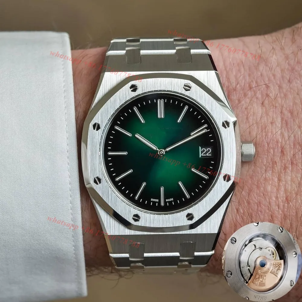 Original Superclone Watch Audemar Pigeut Watches Royal Oaks Jumbo Platinum  Green Wristwatches Automatic Movement Designer Luxury Watch with Box Montre 