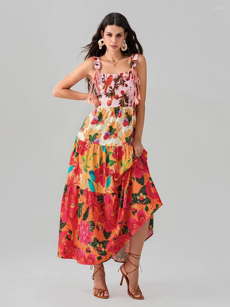 ankle length dresses casual Spring Printed Long Hollow Out Waist Exposed Flying Sleeve Women's Dress Casual Ankle Length Polyester Short Sleeve
